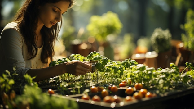 Jonge vrouw die met planten werkt