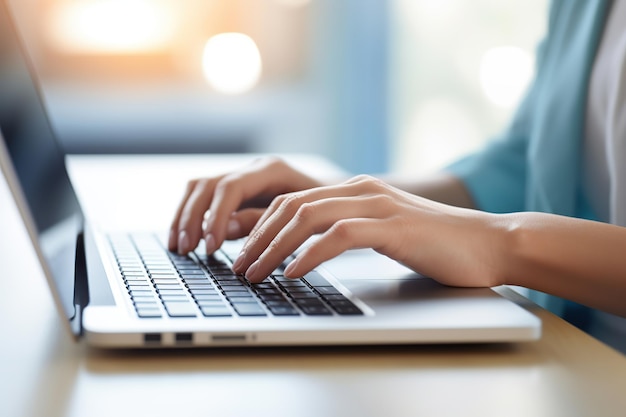 Jonge vrouw die op laptop werkt op kantoor