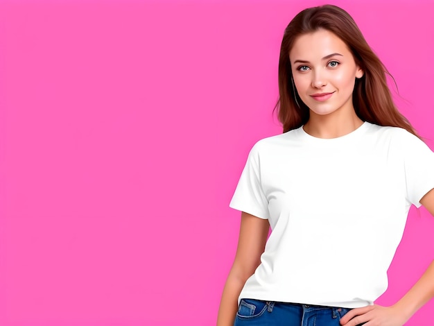 Jonge vrouw draagt blanco witte t-shirt Mockup Print Presentatie Mockup Ai genereren