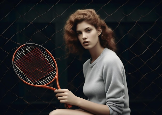 Jonge vrouw heeft een tennistraining in de vroege ochtend Generatieve ai-kunst