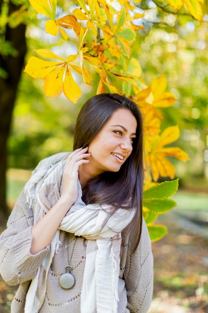 Jonge vrouw in de herfstbos