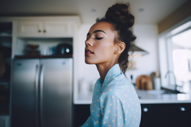 Jonge vrouw in de keuken van haar huis