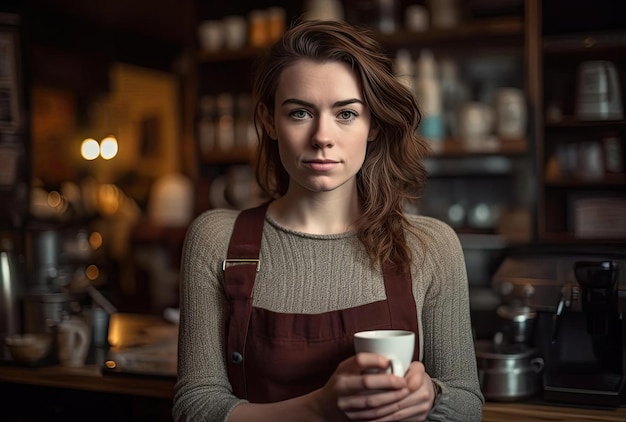 jonge vrouw in een koffieshop in de stijl van een studio portret