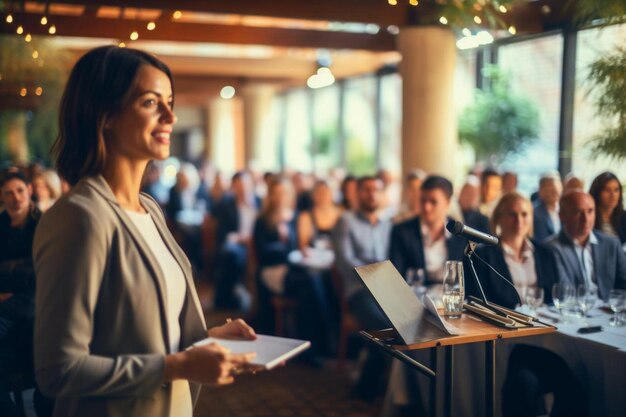 Jonge vrouw maakt een presentatie met een flipchart.