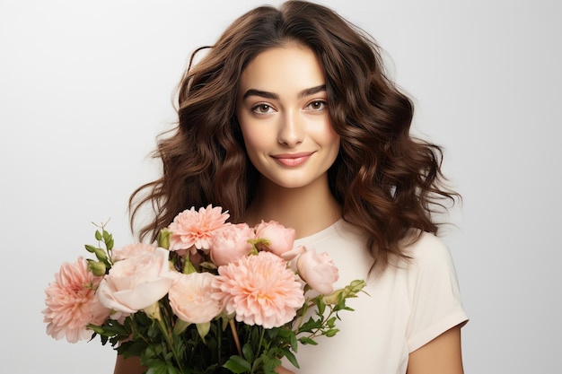 Jonge vrouw met een boeket bloemen Reclameposter banner portret Niet-bestaande persoon fictief personage