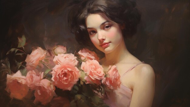 jonge vrouw met een boeket rozen