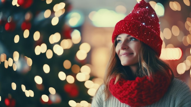 Jonge vrouw met een kerstmanhoed.