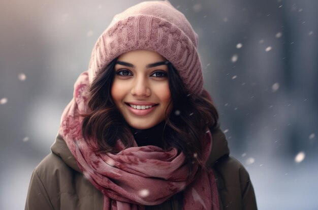 Jonge vrouw met een sjaal in een winters tafereel