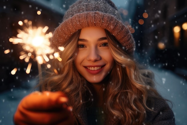 Jonge vrouw met een sterretje in de kerstperiode