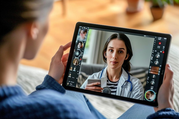 Jonge vrouw met een videogesprek met een dokter voor haar vriendin