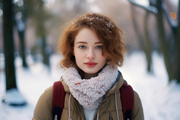 Jonge vrouw met sneeuwvlokken in Winter Park