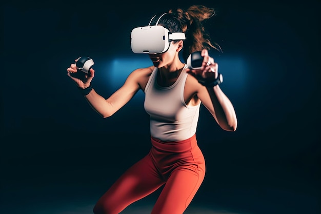 Jonge vrouw met vr-headsets virtual reality en toekomstige technologie metaverse games