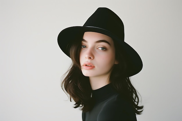 Jonge vrouw met zwarte hoed