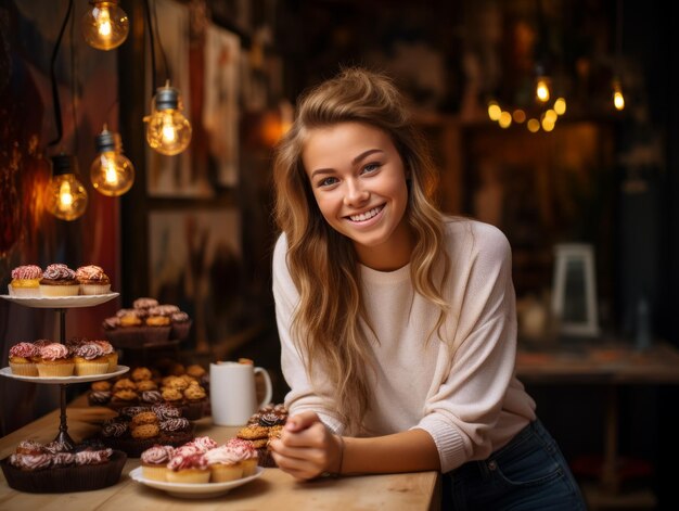 jonge vrouw ondernemer van bakkerij met laptop zakenmensen concept