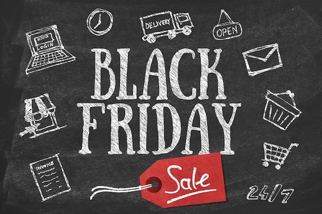 Jonge vrouw online winkelen op Black Friday achtergrond 152