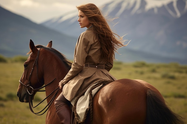 Jonge vrouw rijdt op een paard