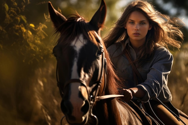 Jonge vrouw rijdt op een paard