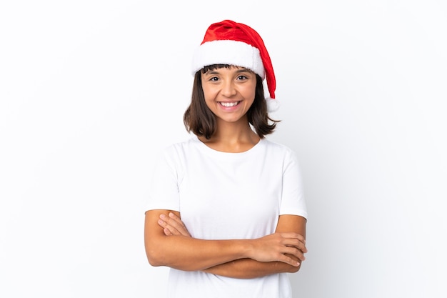 Jonge vrouw van gemengd ras die Kerstmis viert
