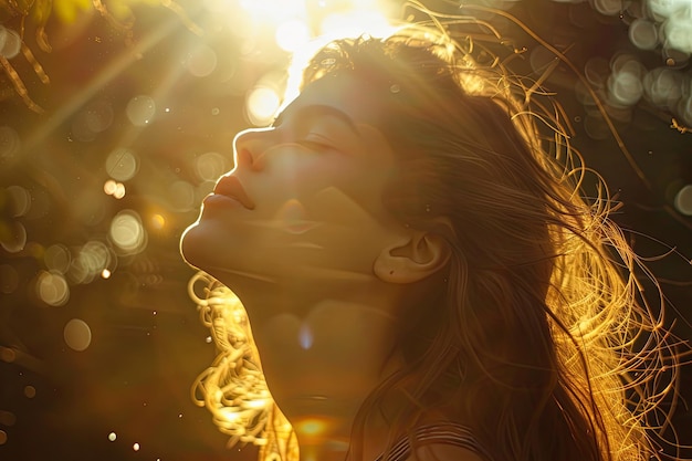 Jonge vrouw zuchtende zon