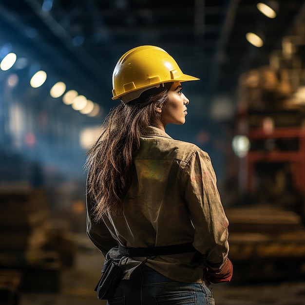 Jonge vrouwelijke werknemer permanent terug in industriële omgeving