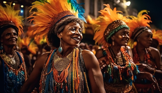 Jonge vrouwen in traditionele kleding samba dansen vrolijk gegenereerd door AI