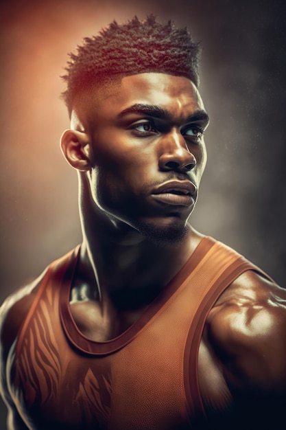 Jonge zwarte man in een basketbaltrui Basketbalspelerportret Generatieve AI