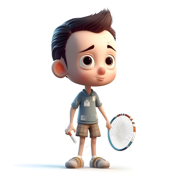 Jongen die badminton speelt met een racket 3D-rendering