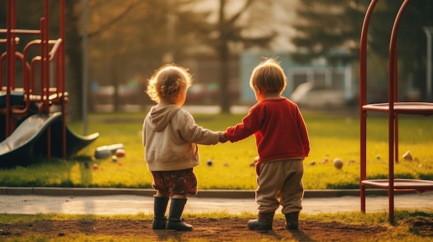 Jongen en meisje houden hand in hand.