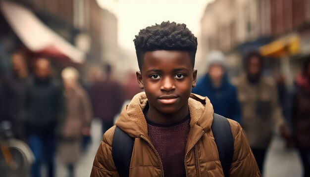 Jongen in denim jasje zwarte geschiedenis maand