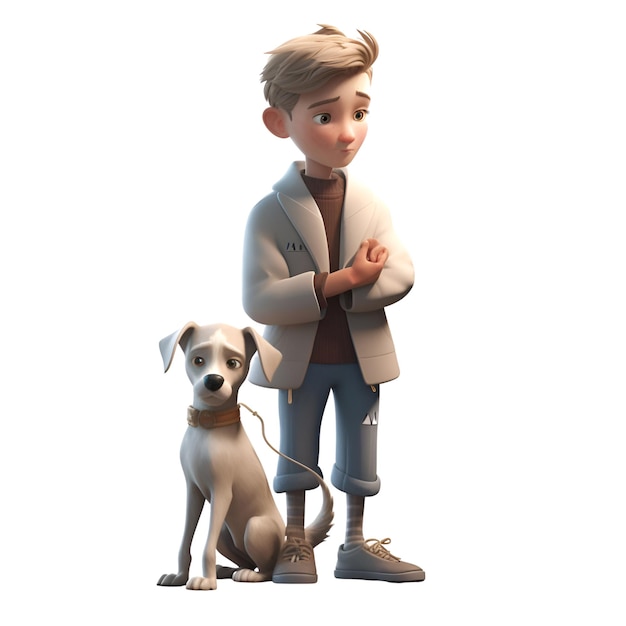 Jongen met een hond op een witte achtergrond 3D illustratie