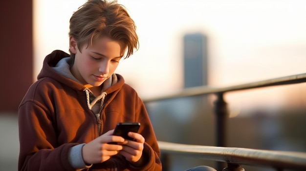 Jongen met een mobiele telefoon Generatieve AI