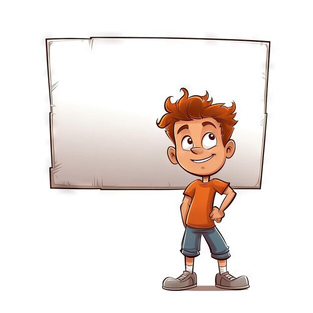 Foto jongen met leeg billboard cartoon stijl jongen ai gegenereerd beeld