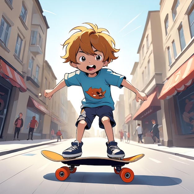 jongen skateboard rijden in stedelijke straatjongen skateboard rijden in stedelijke straatcartoon jongen scooter rijden