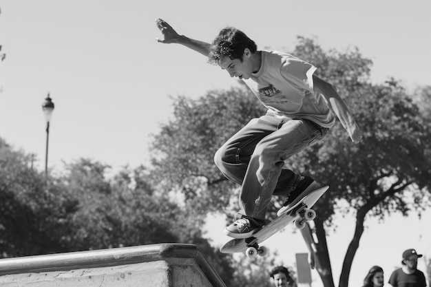 Jongen skateboardt in het park.