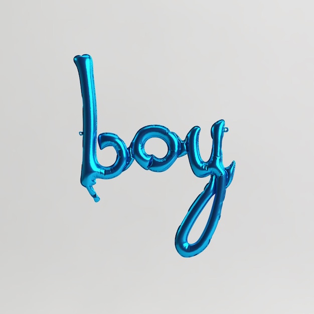 Jongen woordvormige 3d illustratie van blauwe zilveren ballon geïsoleerd op een witte achtergrond