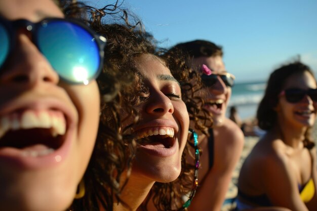 Jongeren vieren de komst van de lente op een zonnig strand.