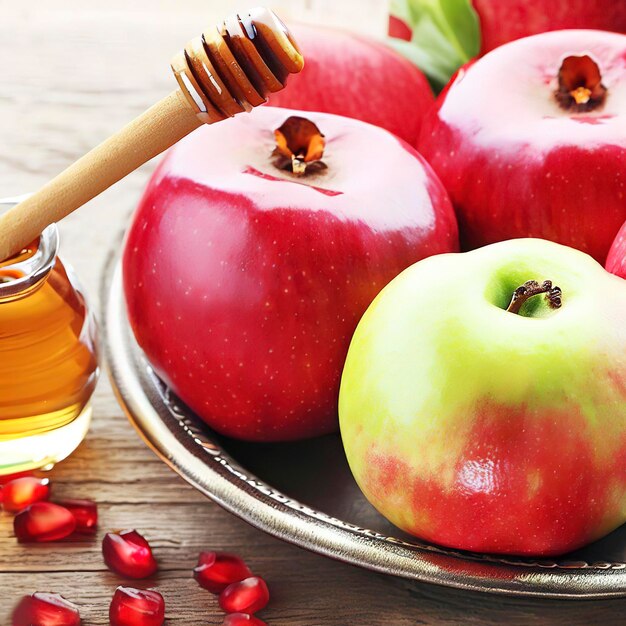 Joodse vakantie Rosh hashanah honing en appels met granaatappel