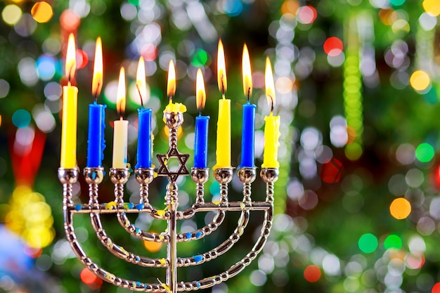 Joodse vakantie symbool Hanukkah achtergrond met menora