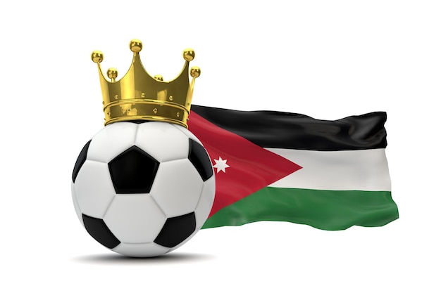 Jordan flag and soccer ball with gold crown 3D Rendering