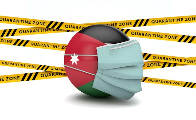 보호용 얼굴 마스크가 있는 요르단 국기 새로운 코로나바이러스 개념 d 렌더링