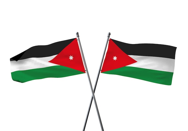 Jordan vlaggen gekruist geïsoleerd op een witte achtergrond d rendering