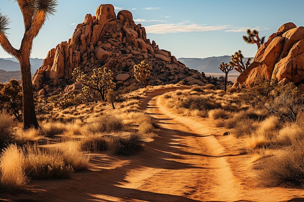 Photo _joshua's labyrinth scenic trail amidst twisted and bristled joshua trees_