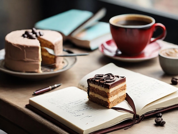 Журнализация с тортом и кофе
