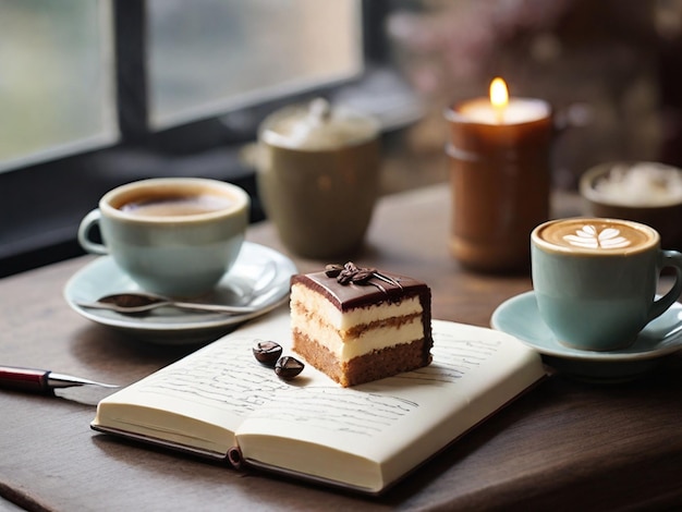 Photo journaling with cake and coffee