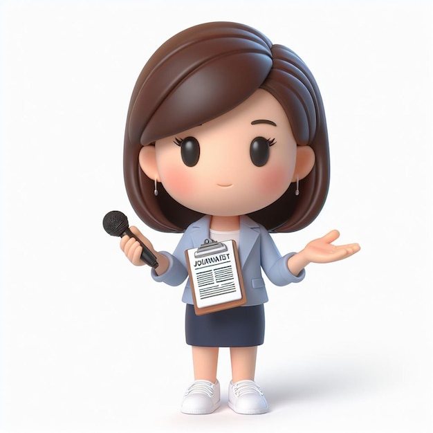 JOURNALIST 3D CHARACTER ON A WHITE BACKGROUND