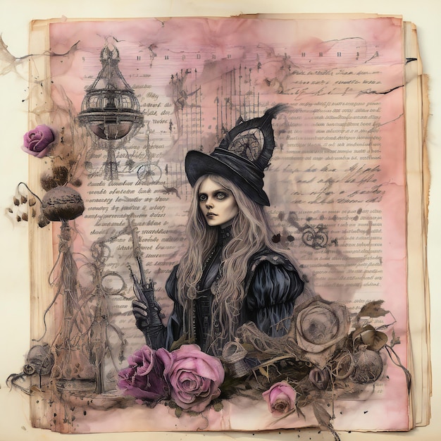 Journals Spooky Vintage Background of witch and sk