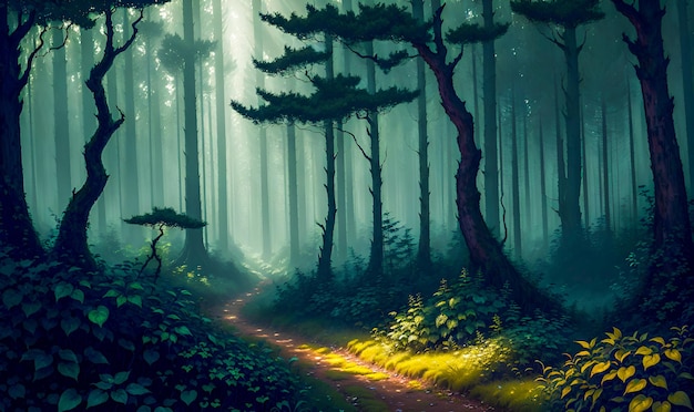 深く暗い森への旅森林ジャングルSF風景高品質生成AI後処理
