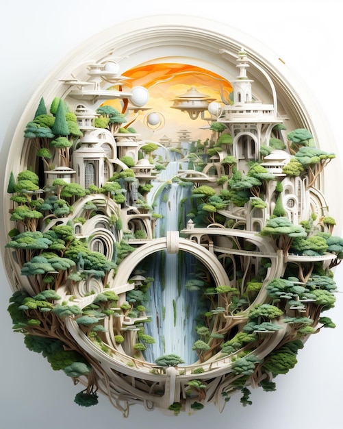 Journey to a futuristic city on another planet through a detailed paper sculpture