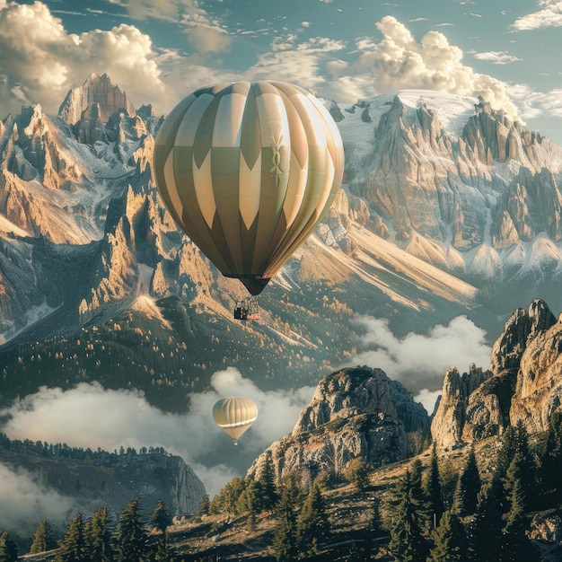 Journey in a hot air balloon over the mountains AI generative