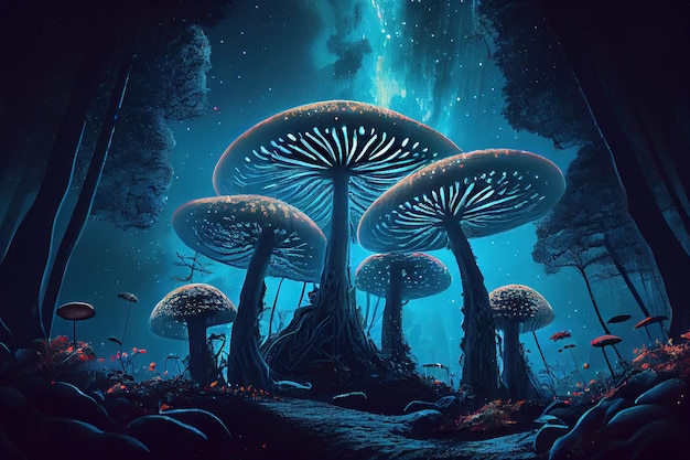 A Journey into the Unknown A Vibrant Trippy Forest Generative Ai